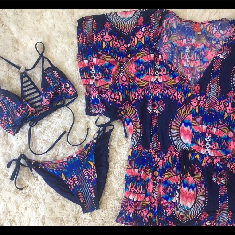 Red Carrier swim bikini and matching coverup